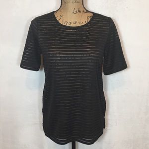 Sheer Stripe Short Sleeve Tee w/ Zipper Back